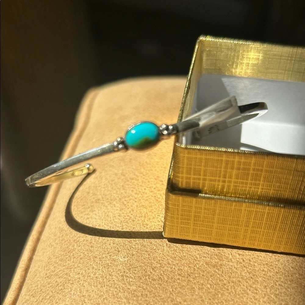 Navajo Sonoran Turquoise Stone Silver Cuff Bracelet